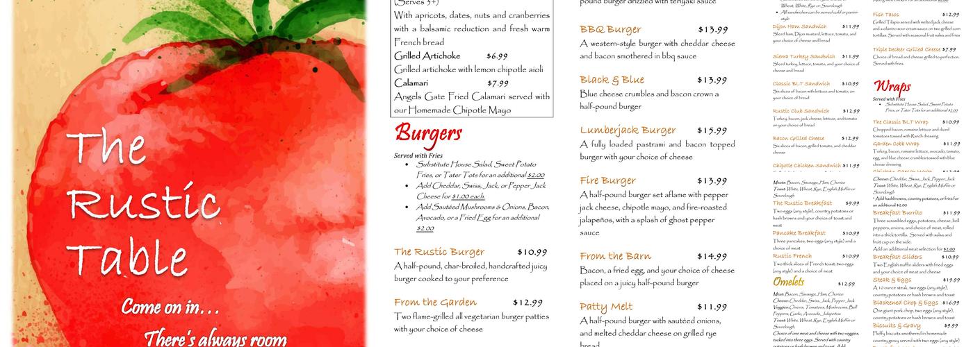 Rustic Table Restaurant Menu