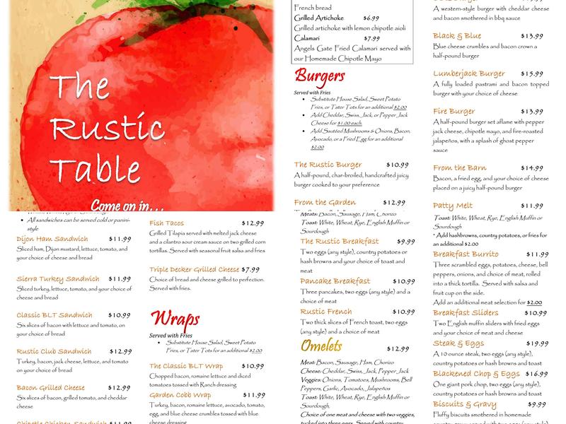 Rustic Table Restaurant Menu