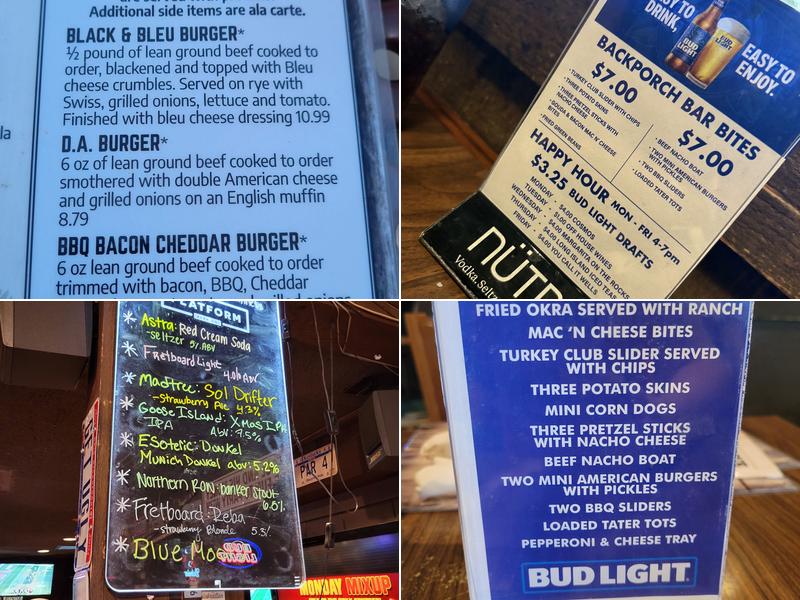 The Back Porch Saloon Menu