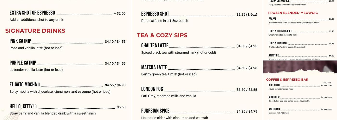 Kitty Brew Cat Café Menu