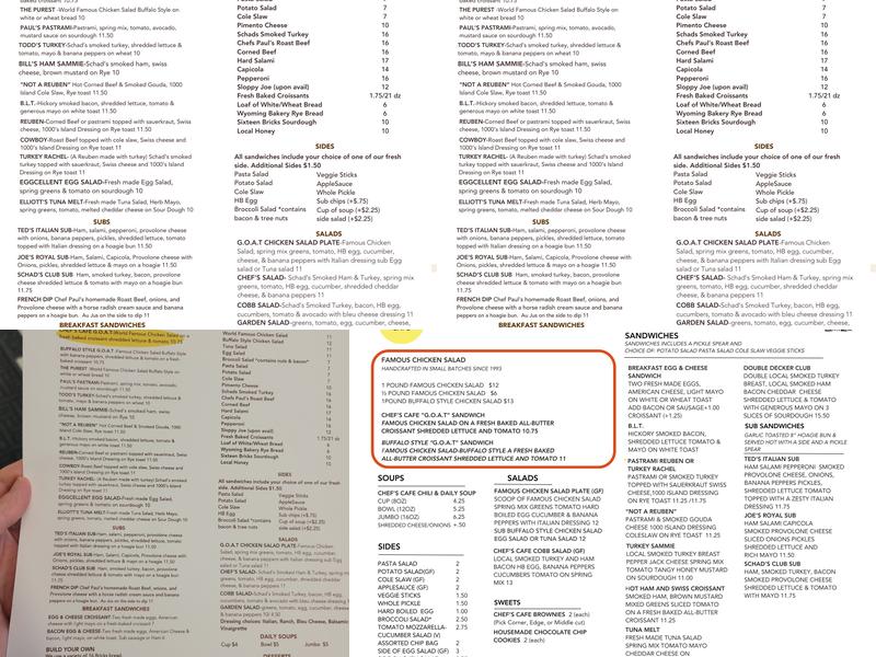 Chef's Cafe World Famous Chicken Salad Menu