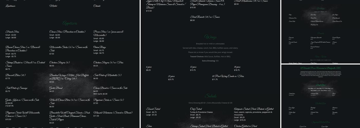 Tony's Pizza & Pasta Menu