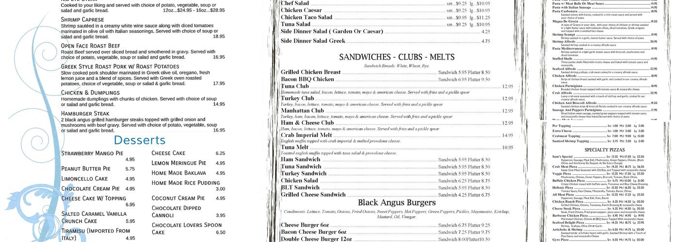 Sam's Pizza & Restaurant Menu