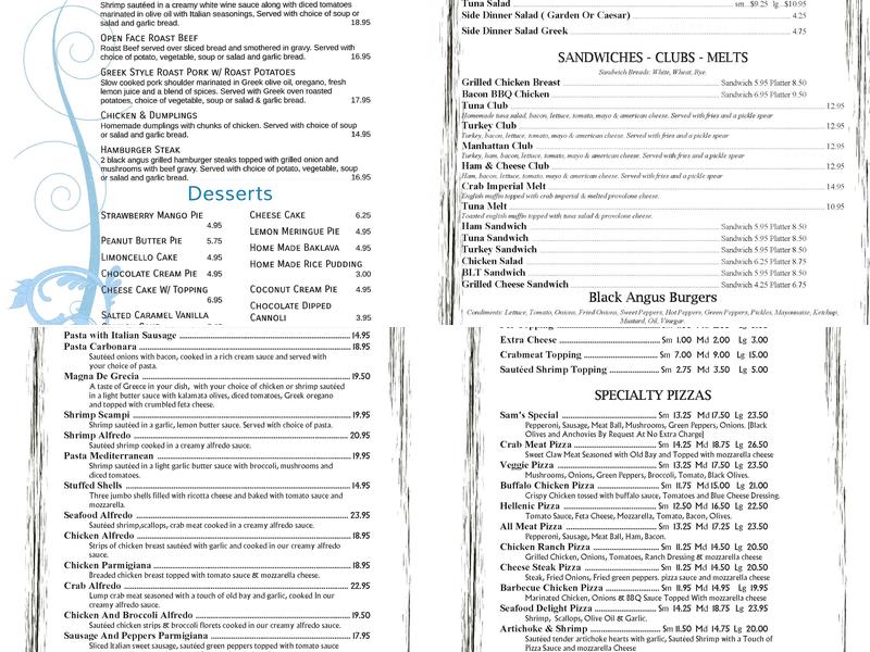 Sam's Pizza & Restaurant Menu