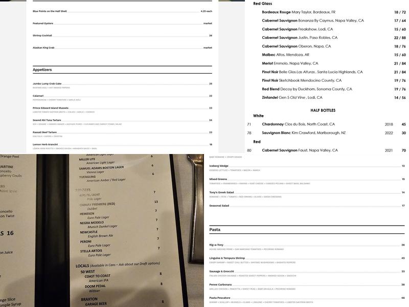 Tony's of Cincinnati Menu