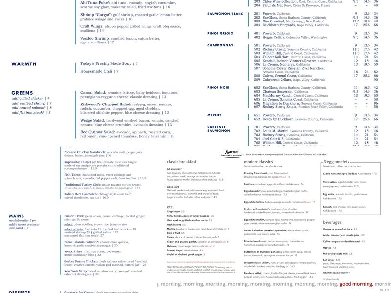 Kirkwood's Bar and Kitchen Menu