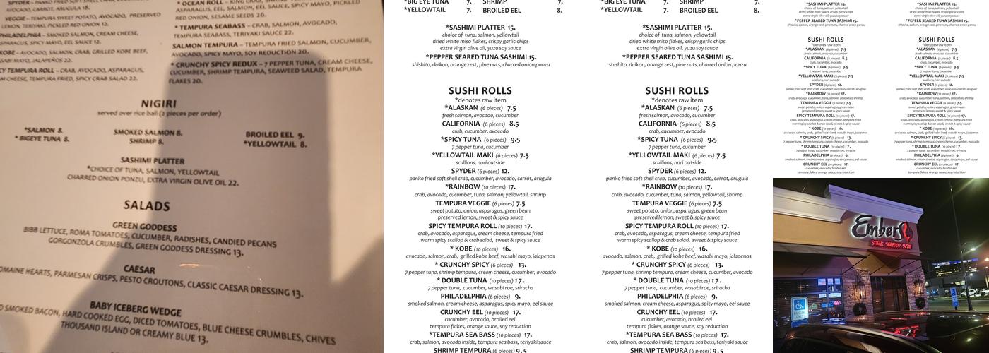 Embers Restaurant Menu