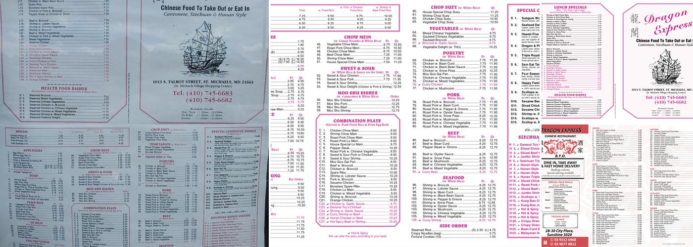 Dragon Express Menu