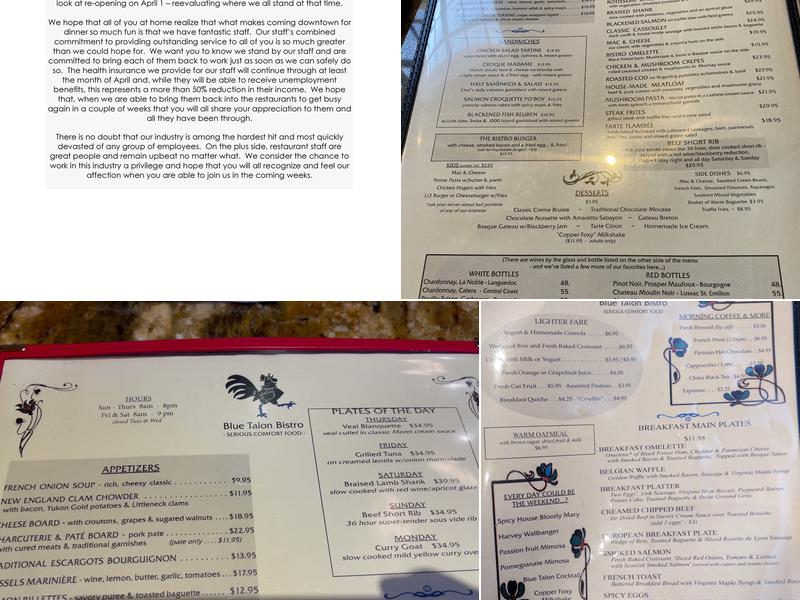 Blue Talon Bistro Menu