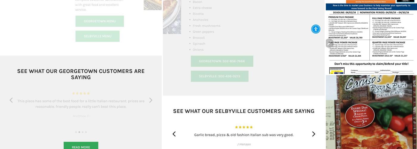 Caruso's Pizza & Pasta Italian Eatery Menu