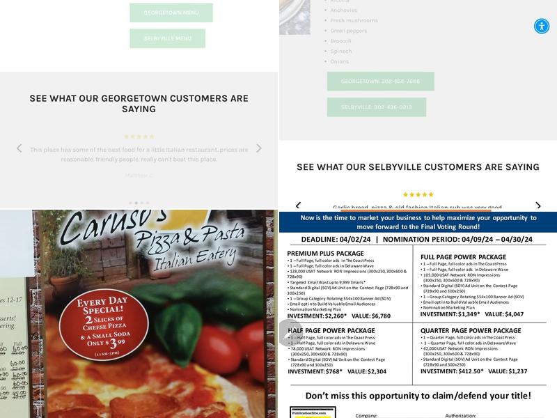Caruso's Pizza & Pasta Italian Eatery Menu