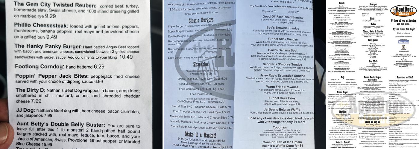 The Root Beer Stande Menu