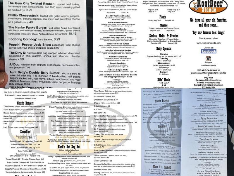 The Root Beer Stande Menu