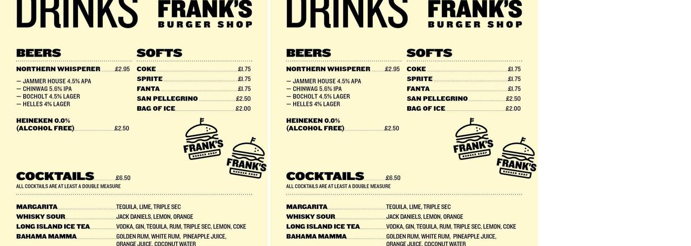Frank's Burgers Menu