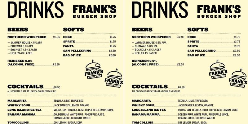 Frank's Burgers Menu