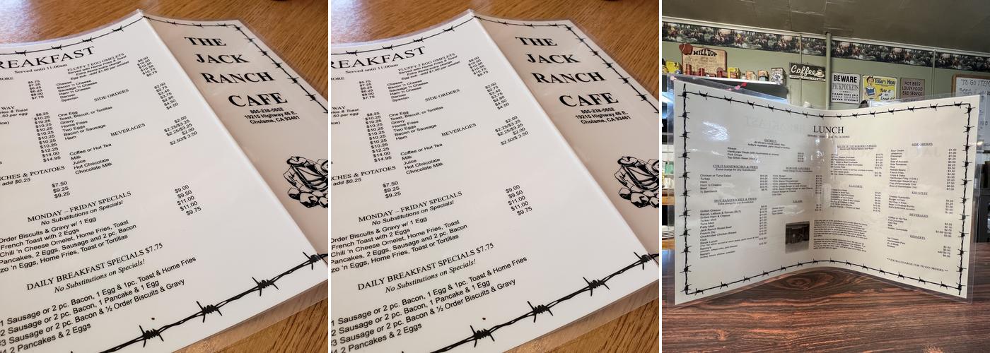 Jack Ranch Cafe Menu