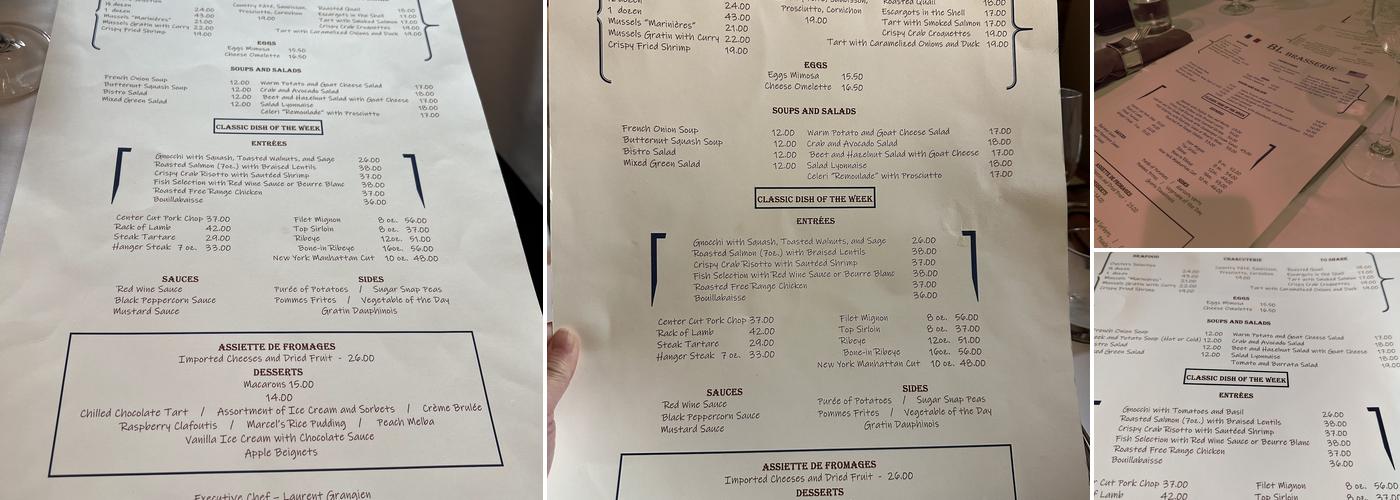 BL Brasserie (formerly Bistro Laurent) Menu