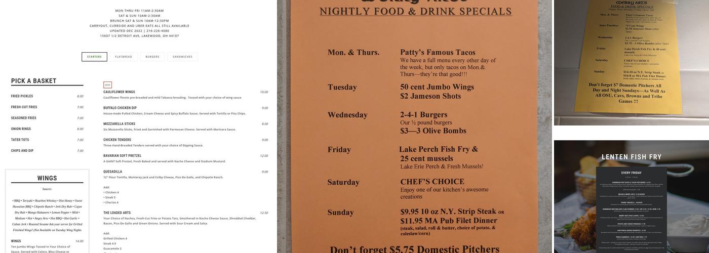 Merry Arts Pub & Grille Menu
