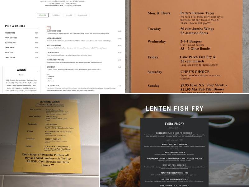 Merry Arts Pub & Grille Menu