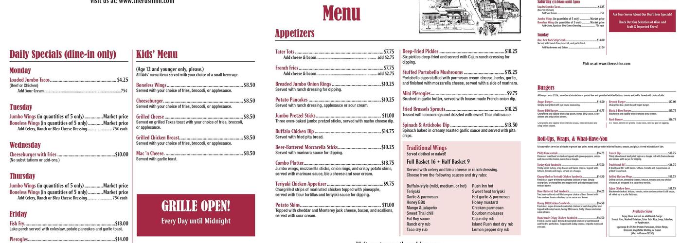 Rush Inn Menu