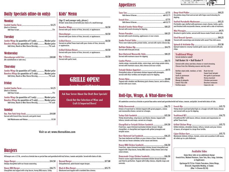 Rush Inn Menu