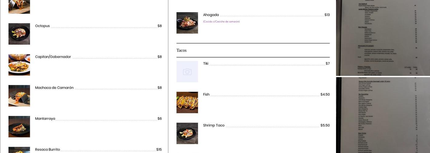 La Resaca Seafood Bar Menu