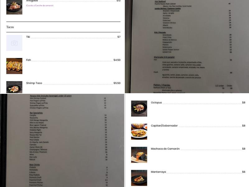 La Resaca Seafood Bar Menu