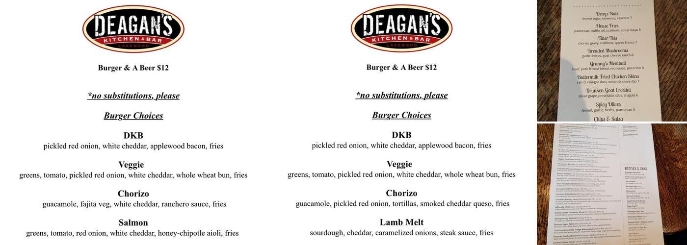 Deagan's Kitchen & Bar Menu