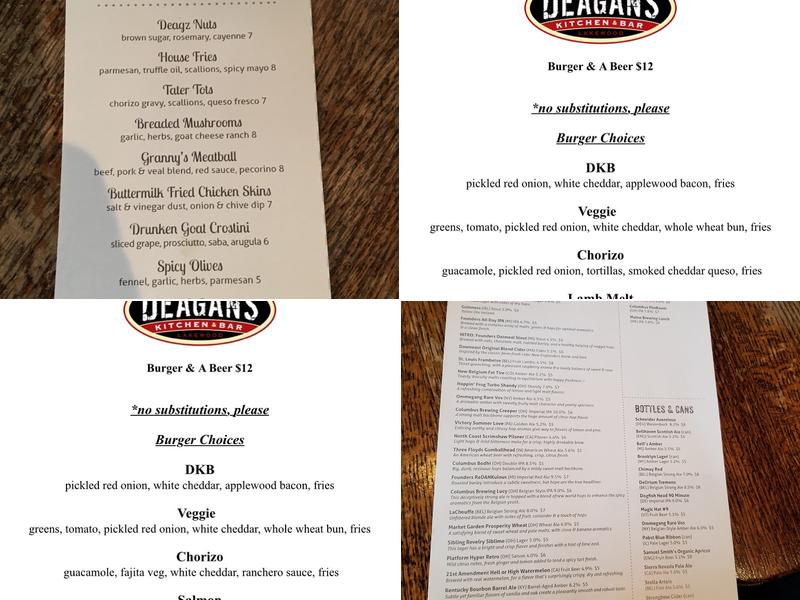 Deagan's Kitchen & Bar Menu