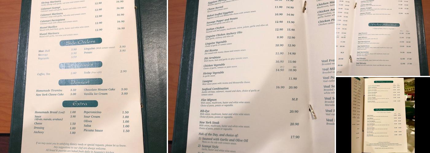 Assaggio Ristorante Italiano Menu