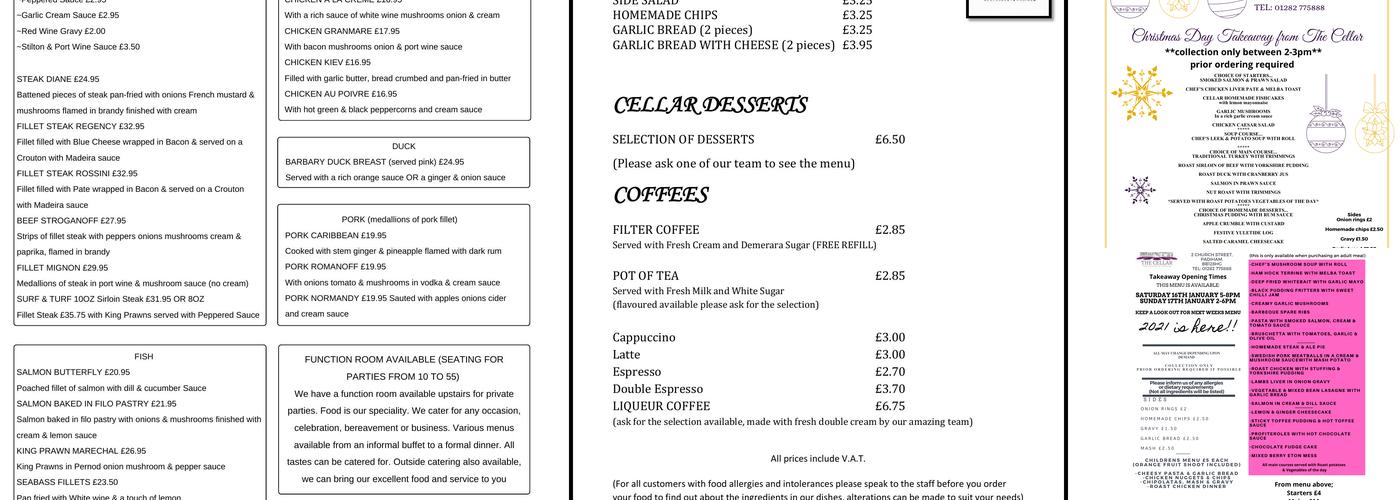 The Cellar Restaurant Menu