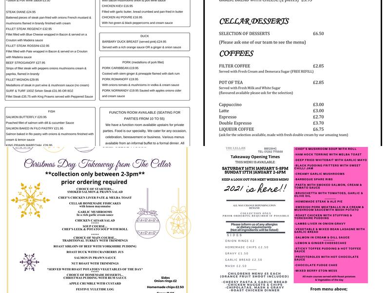 The Cellar Restaurant Menu