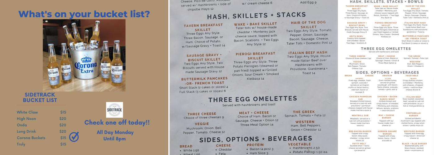 Sidetrack Tavern CLE Menu