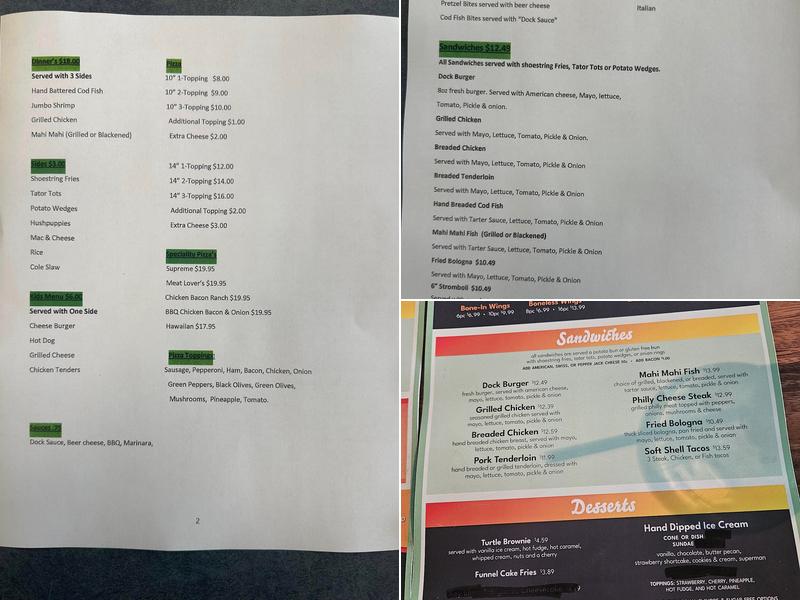 The Dock Restaurant and Bar Menu