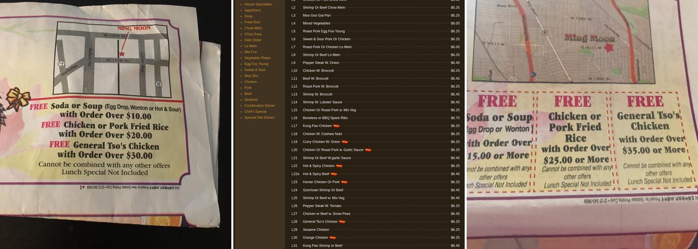 Ming Moon Menu