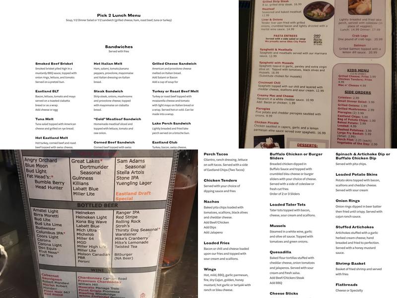 Eastland Inn Restaurant and Tavern Menu
