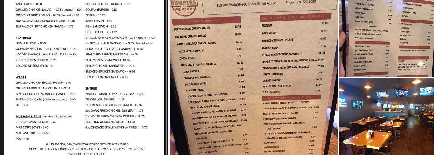 Bumpers Pub Menu