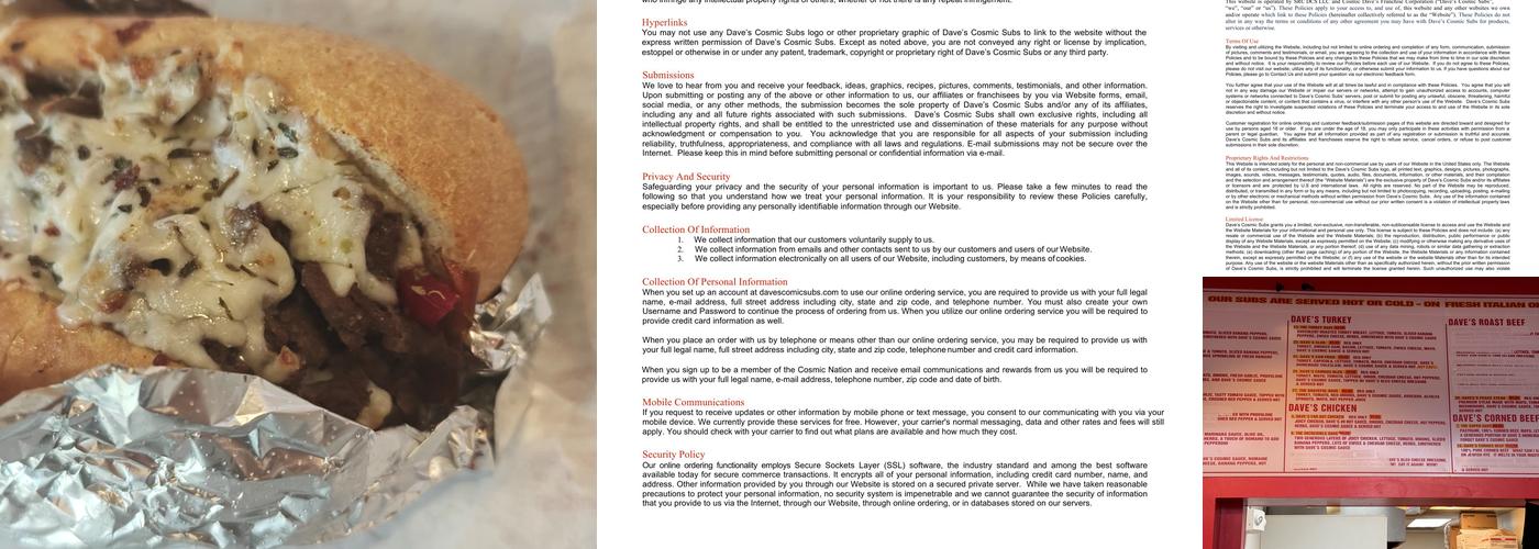 Dave's Cosmic Subs Menu