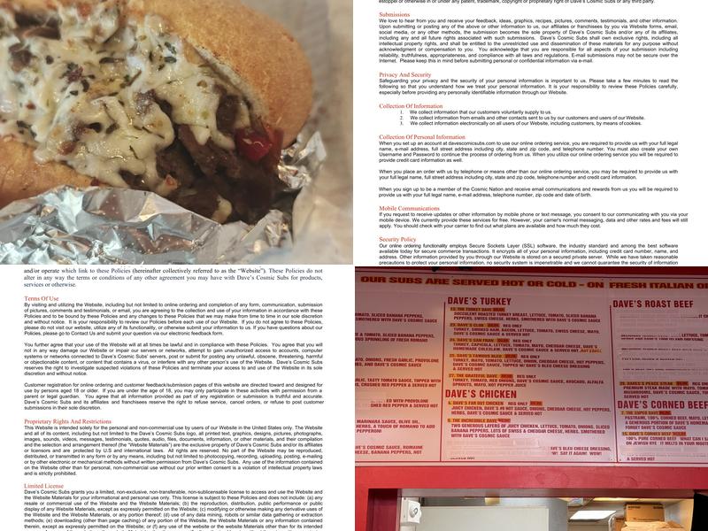 Dave's Cosmic Subs Menu