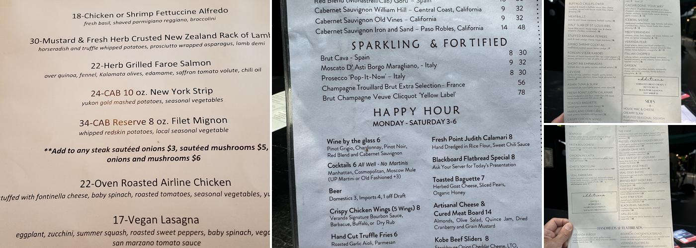 Veranda Bistro & Bar Menu