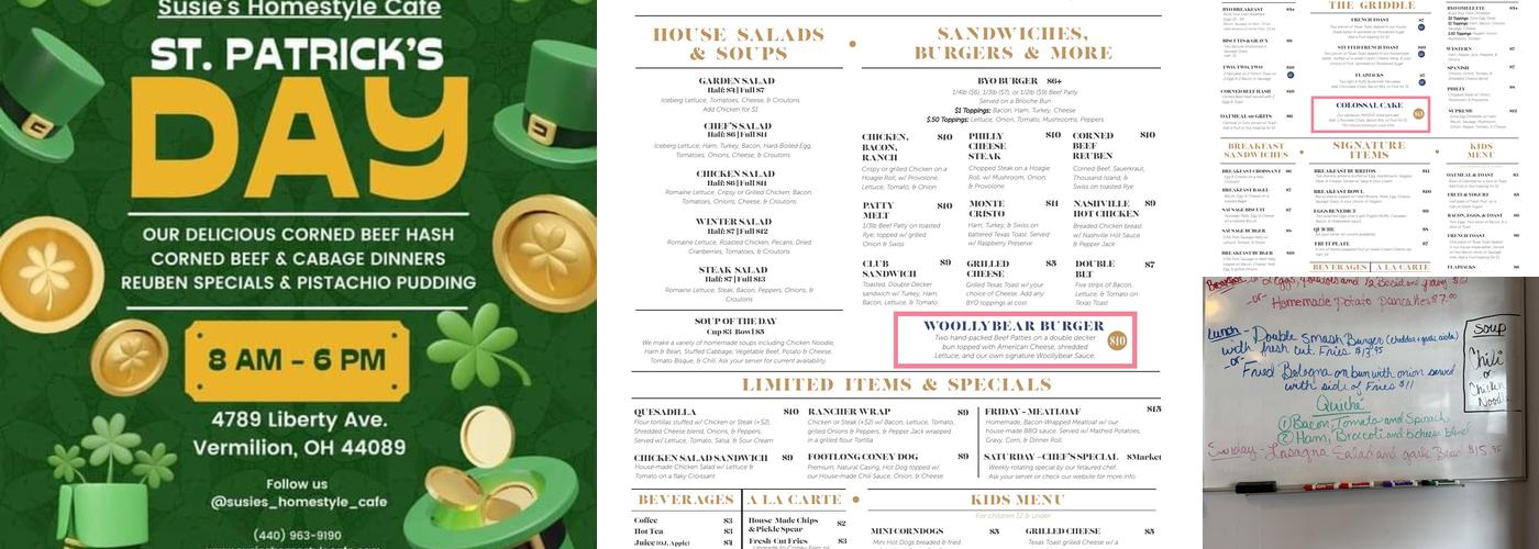 Susie's Homestyle Cafe - Vermilion, OH Menu