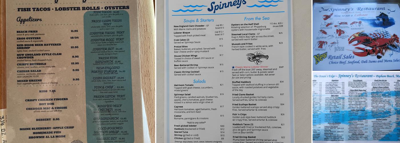 Spinneys Oceanfront Restaurant Menu