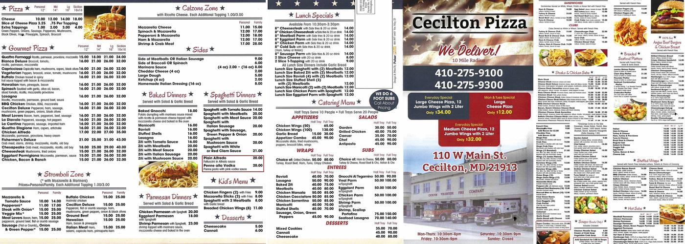 Cecilton Pizzeria Menu