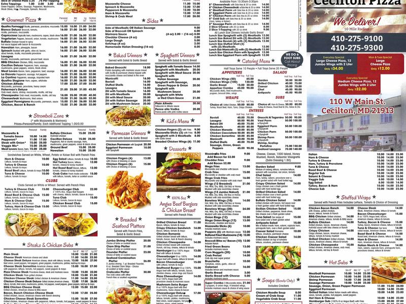Cecilton Pizzeria Menu