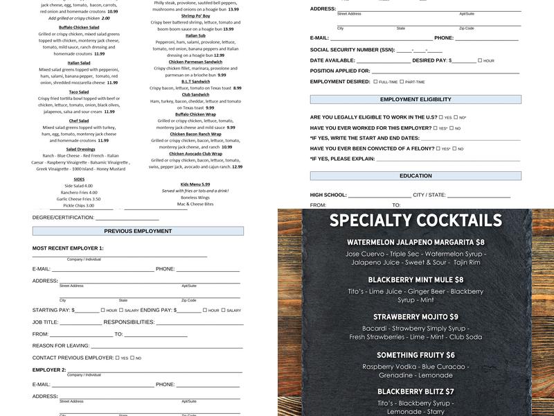 Bluto's Hometown Tavern Menu