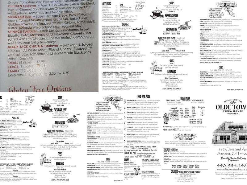 Olde Town Pizza House Menu