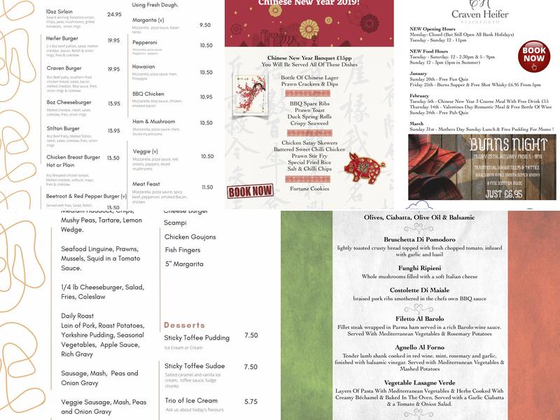 Craven Heifer Hotel Menu