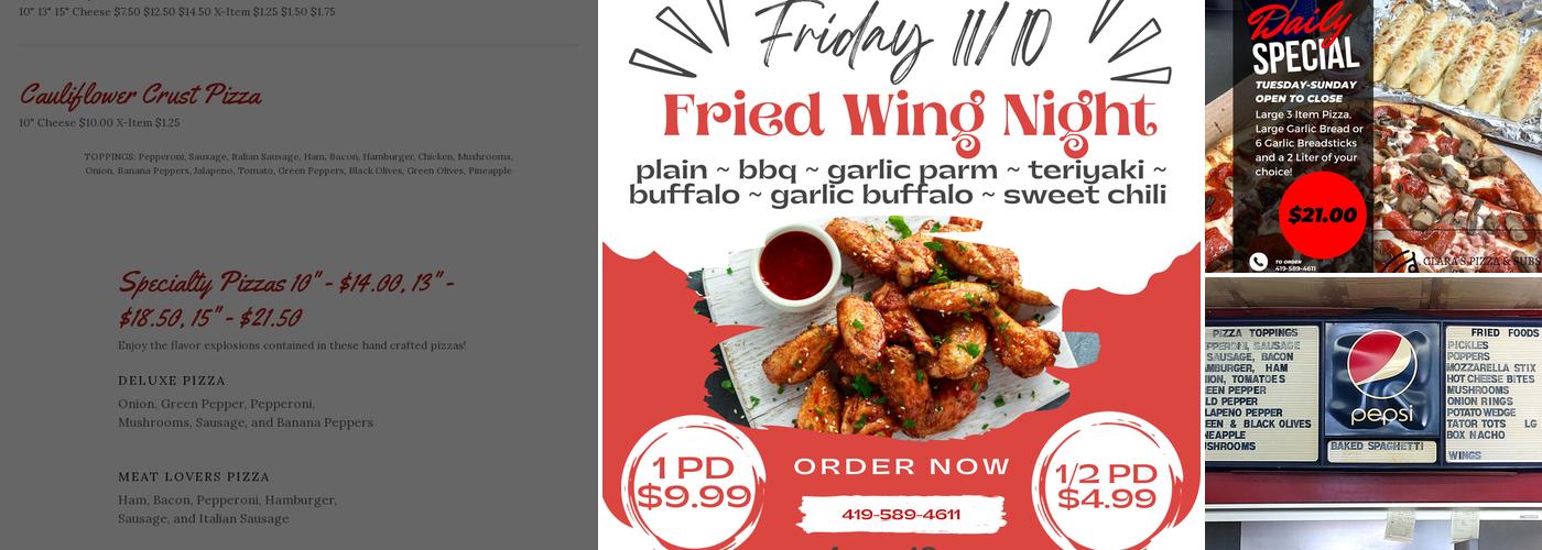 Clara's Pizza and Subs Menu