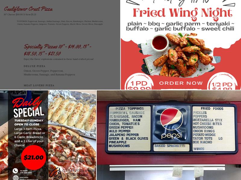 Clara's Pizza and Subs Menu
