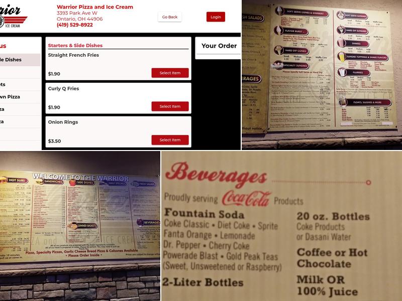 Warrior Pizza and Ice Cream Menu
